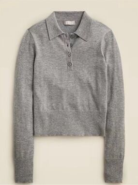 J. Crew Heather Gray Featherweight cashmere-blend long-sleeve polo shirt
